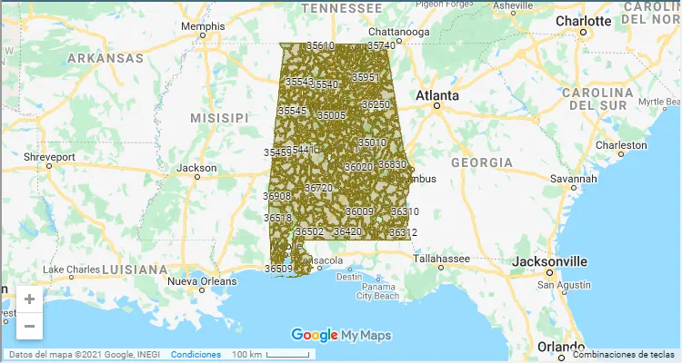 Código Postal Alabama - Estados Unidos